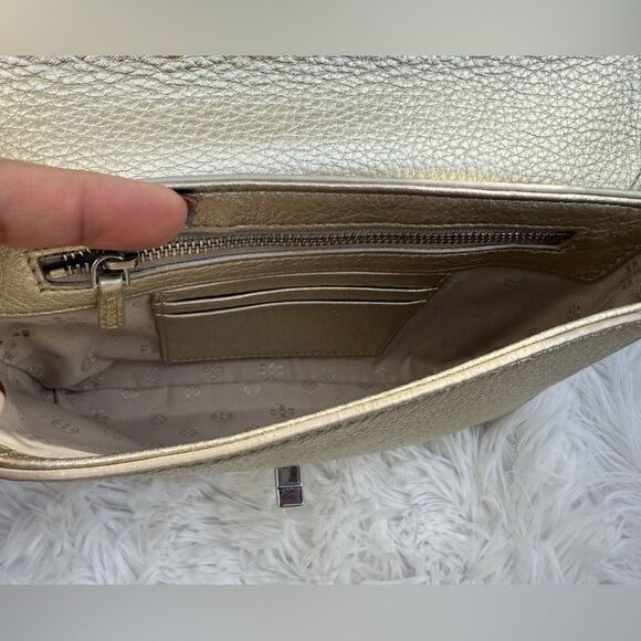 Tory Burch Robinson Metallic Gold Leather Crossbody Removable chain NWOT - Picture 11 of 14